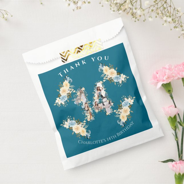 Sacolinha 14 Birthday Flower Teal Collage Yellow (Selado)