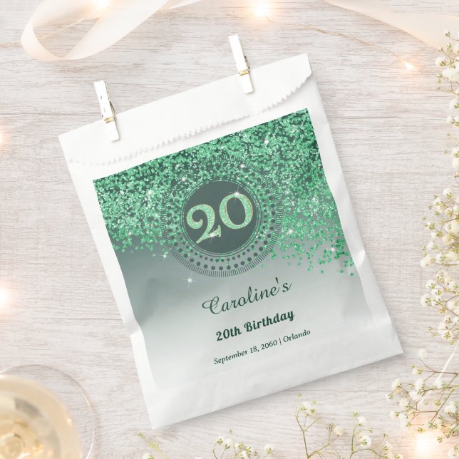 Sacolinha 20th Birthday | Sparkling Green Gold Glitter (Cortado)