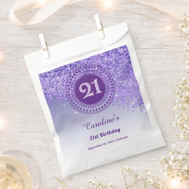 Sacolinha 21st Birthday | Sparkling Purple Gold Glitter (Cortado)