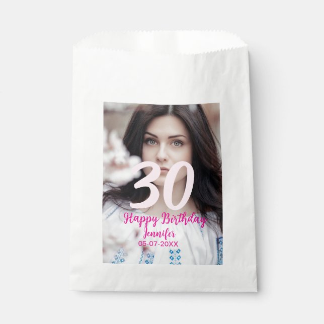 Sacolinha 30th birthday add name date year white photo (Frente)