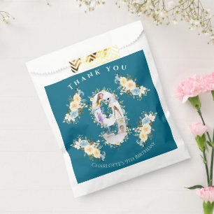 Sacolinha 9.º Aniversário Colagem Teal Flor Azul Amarelo