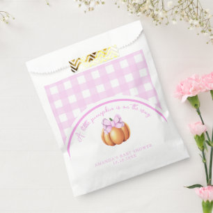 Sacolinha Abóbora com laço rosa em gaiola baby shower
