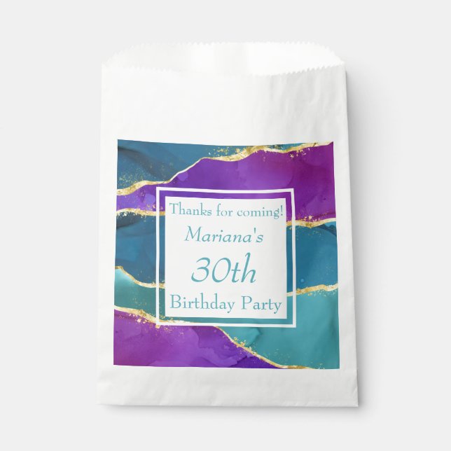 Sacolinha Abstrato Ink Fuchsia, Rosa, Teal Dourado, Favor de (Frente)