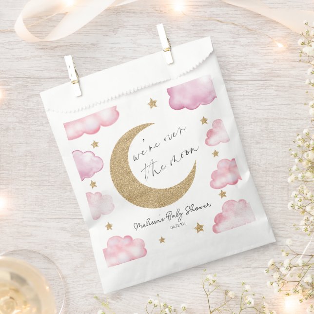 Sacolinha Acima Da Lua Nuvens Cor-de-Rosa Céu Baby Shower (Cortado)