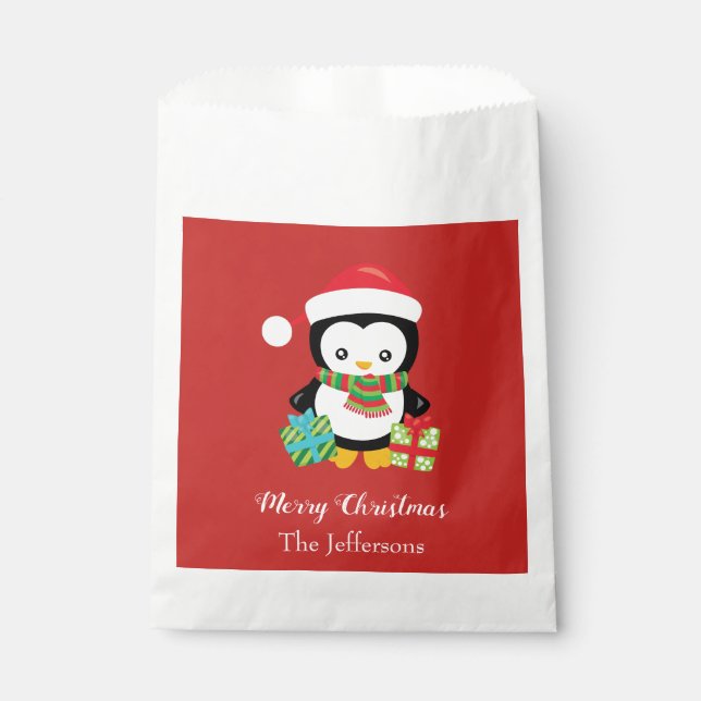 Sacolinha Adorável Pinguim Feliz Natal (Frente)