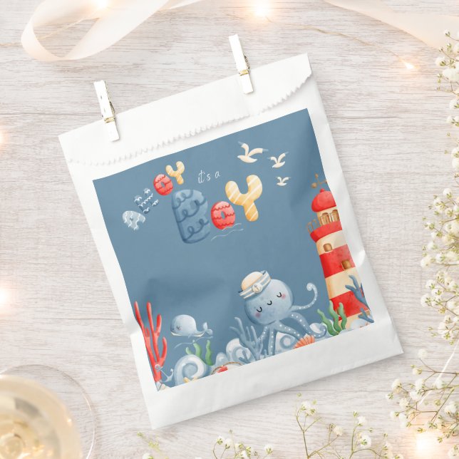 Sacolinha Ahoy É um Chá de fraldas Náutico Azul (Cortado)