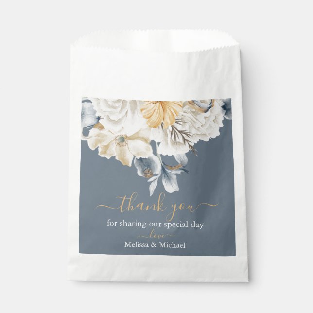 Sacolinha ALGO AZUL - Floral Branco em Azul (Frente)