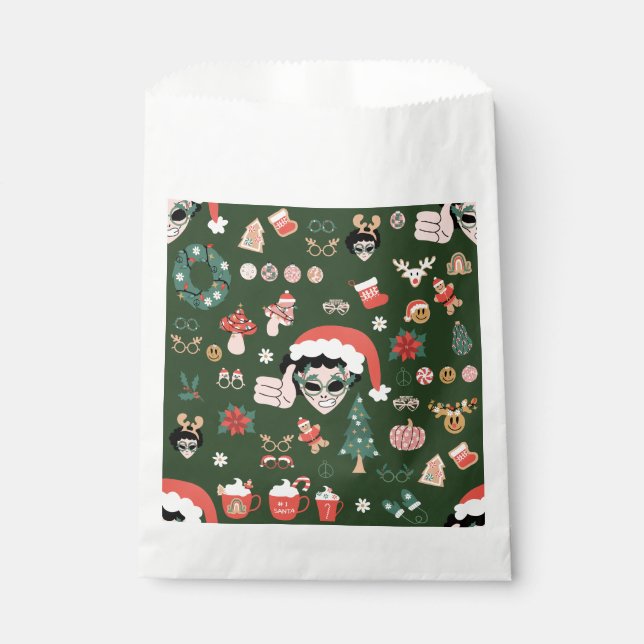 Sacolinha alienígena de papais noeis de natal groovy (Frente)