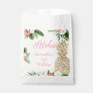 Sacolinha Aloha Birthday Luau Havaiano Dourado Abacaxi