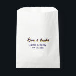 Sacolinha Amor e agradecimento casal nome data roxo laranja<br><div class="desc">Design</div>