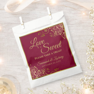 Sacolinha Amor é doce Borgonha Maroon e Dourado Casamento d