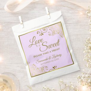 Sacolinha Amor é Dourado Lugar Doce no Casamento Roxo Lilac