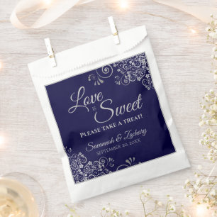 Sacolinha Amor é Marinho doce Casamento Azul e Lace Silver