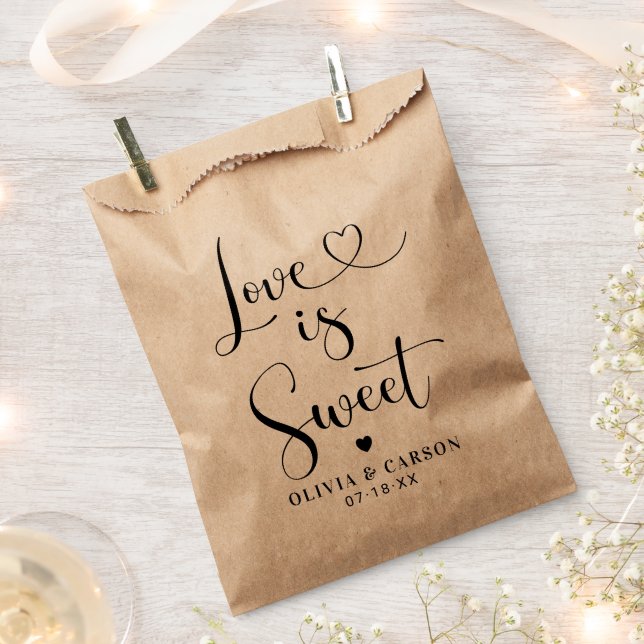 Sacolinha Amor é Sweet Modern Heart Script Kraft Wedding (Cortado)