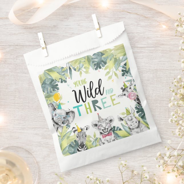 Sacolinha Animais de festa Safari Jovem Selvagem e Três Aniv (Cortado)