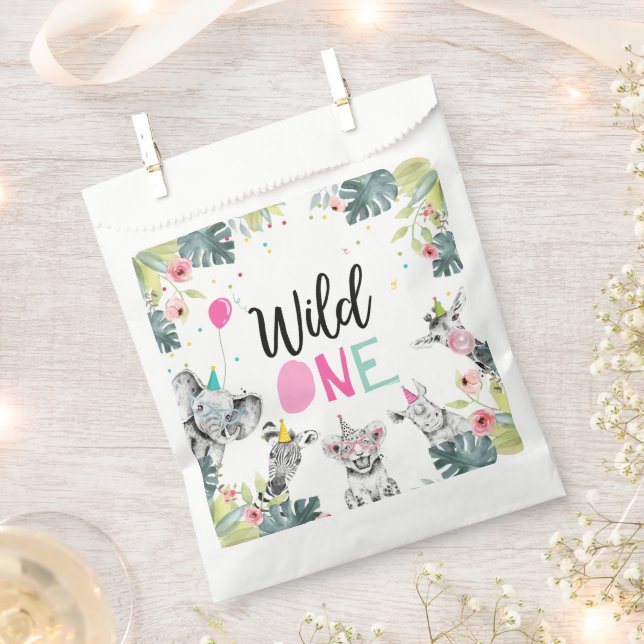 Sacolinha Animais de festa Safari Wild One Girl Primeiro Ani (Cortado)