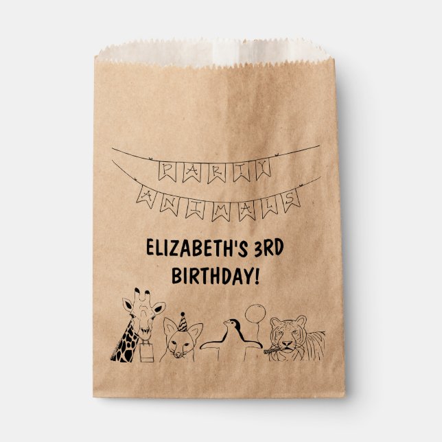 Sacolinha Animais de festas desenhados à mão (Frente)