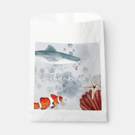 Sacolinha Animais do Oceano Conchas de Peixes Azul Festa Azu