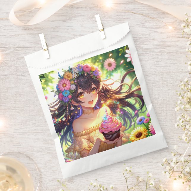 Sacolinha Aniversário da Menina de Animação bonito (Cortado)