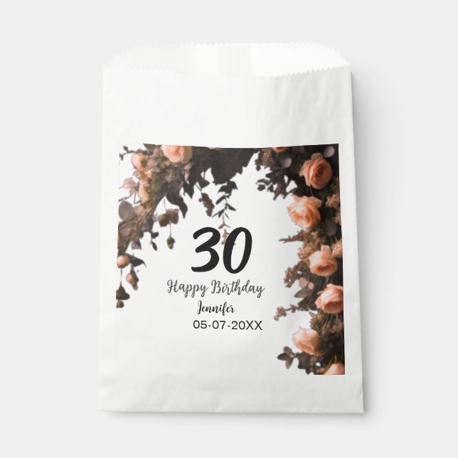 Sacolinha Aniversário de 30 anos moderna de flor da rosa ros (Frente)