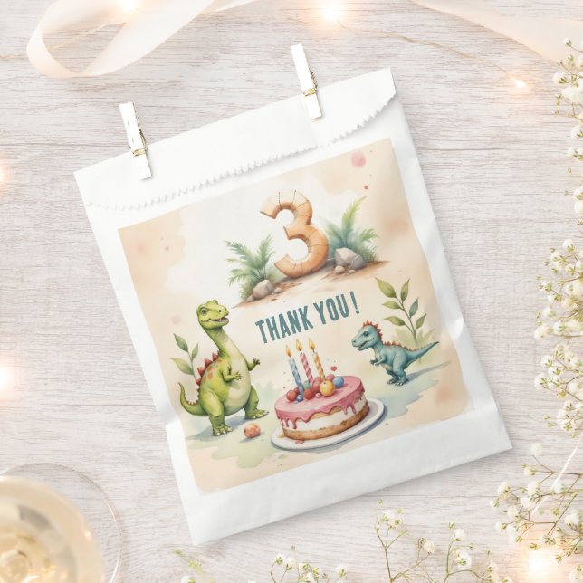 Sacolinha Aniversário de 3 anos Dinossauro Três Rex Favorece (Cortado)