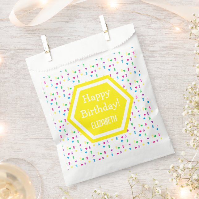 Sacolinha Aniversário de 3 anos do arco-íris (Cortado)