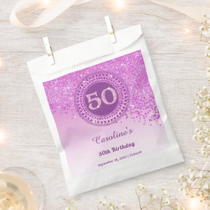 Sacolinha Aniversário de 50 anos Brilho Rosa Dourado