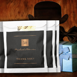 Sacolinha aniversário de 50 anos dourado preto elegante obri