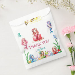 Sacolinha Aniversário de 5 de Sereia Mágica Sob Foto Do Mar