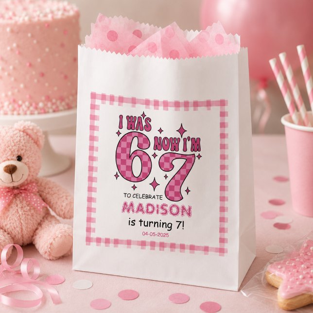 Sacolinha Aniversário de 7 anos engraçado | Festa “Eu Era 6, (Funny 7th Birthday | “I Was 6, Now 7” Party Favor Bag
)