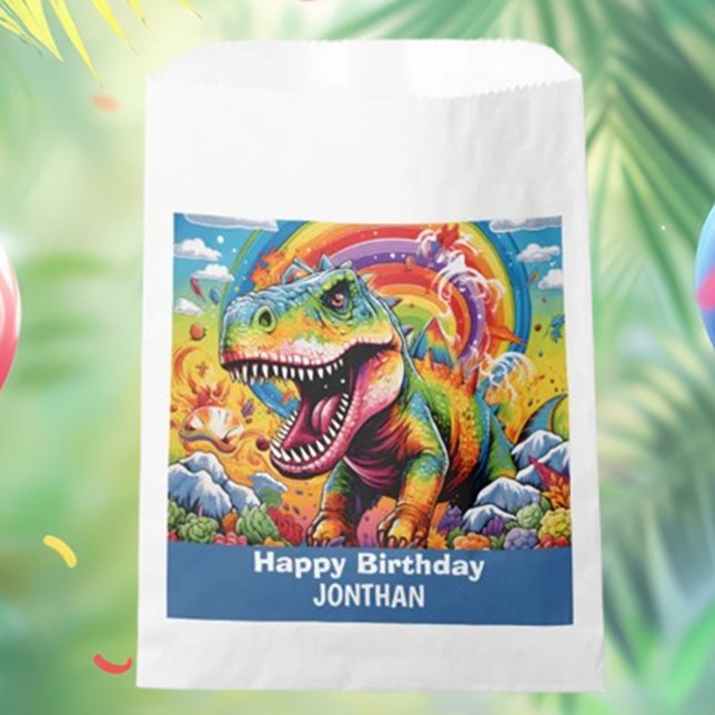 Sacolinha aniversário de dinossauros, bonito (Cute Dinosaur Birthday Favor Bags: Colorful & Fun Gifts!)