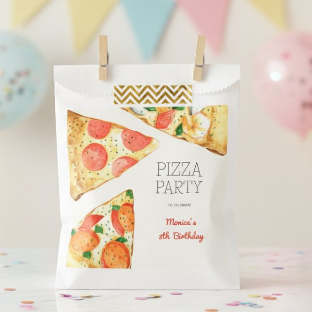 Sacolinha Aniversário de festas de pizza de Watercolor (Criador carregado)