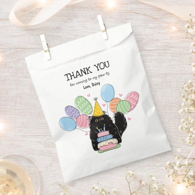 Sacolinha Aniversário de Gato Pérsico Negro Obrigado Por Bag (Cortado)
