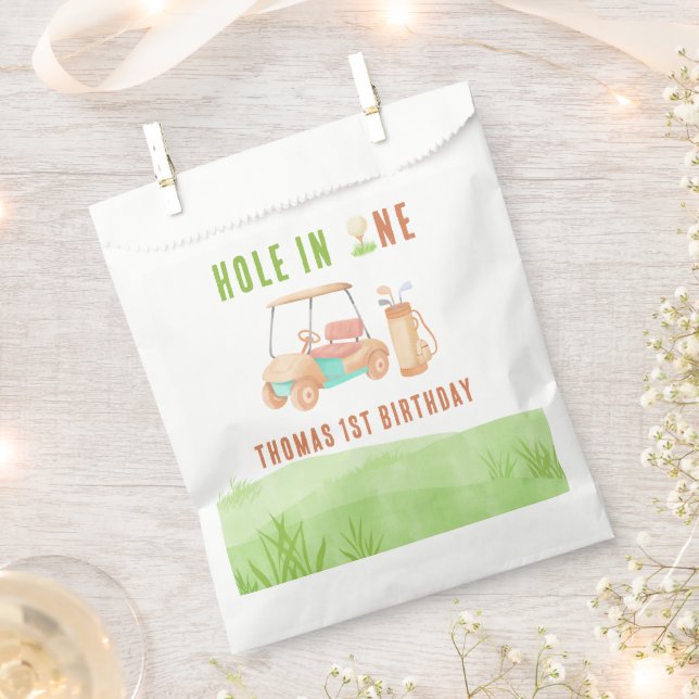Sacolinha Aniversário de um ano com tema de golfe Hole In On (Cortado)