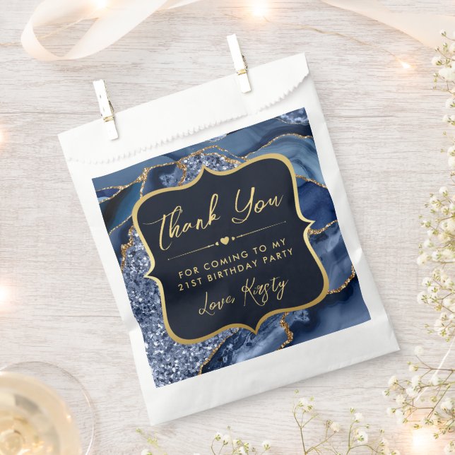 Sacolinha Aniversário do Elegante Azul e do Agitador Dourado (Cortado)