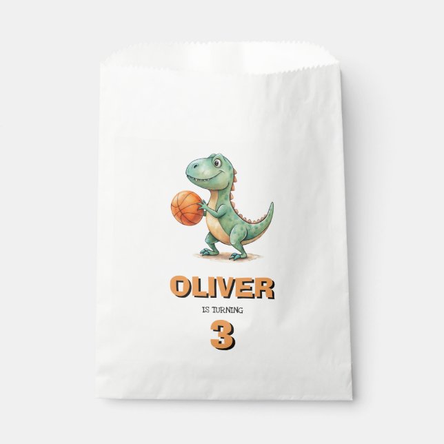 Sacolinha Aniversário do jogador de basquete T-rex (Frente)