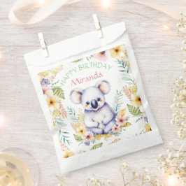 Sacolinha Aniversário Feliz de Menina com Tema de Urso Koala