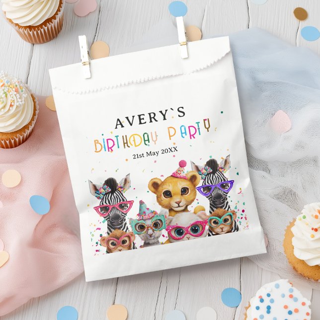 Sacolinha Aniversário Zoo Kids (Zoo Kids Birthday Favor Bag with your Name and Date)