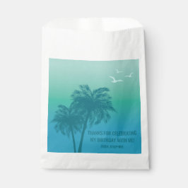 Sacolinha Aqua Blue Gradient Palm Trees Birthday Thank You