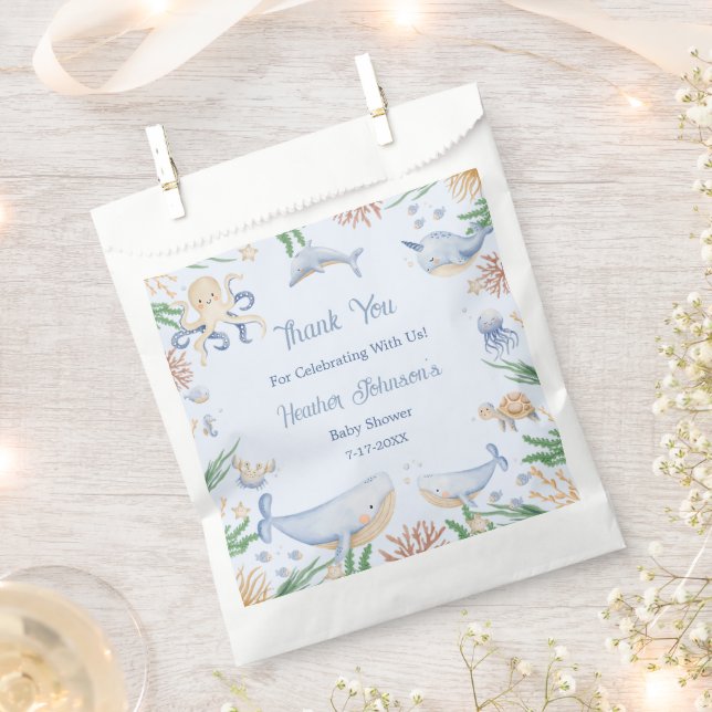 Sacolinha Aquarela Sob O Chá de fraldas Marítimo (Cortado)