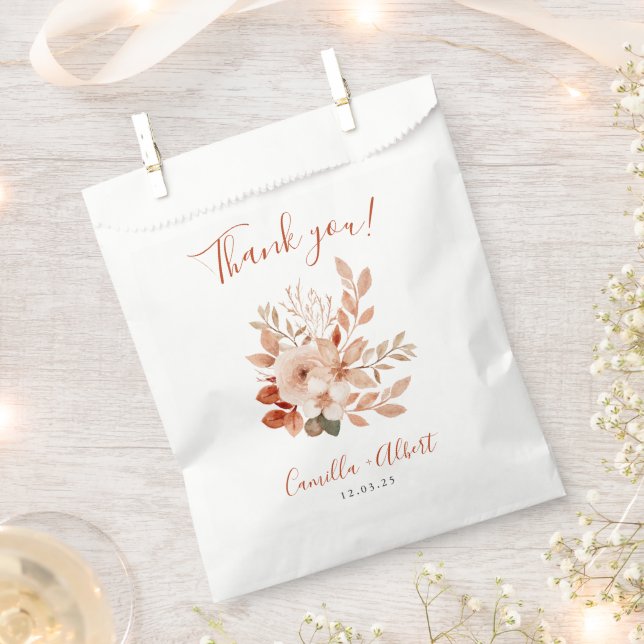 Sacolinha Aquarela Terracotta Flores Caindo Obrigado (Cortado)