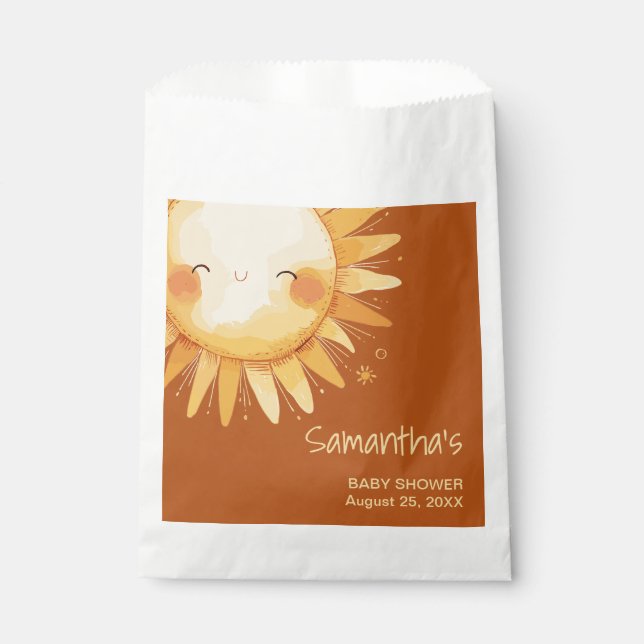 Sacolinha Aqui vem a placa de gabinete do chá de fraldas Sun (Frente)