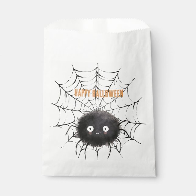 Sacolinha Aranha Preta de Halloween na Teia (Frente)