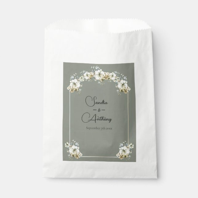 Sacolinha Arched Sage Green Floral wedding favor bag (Frente)