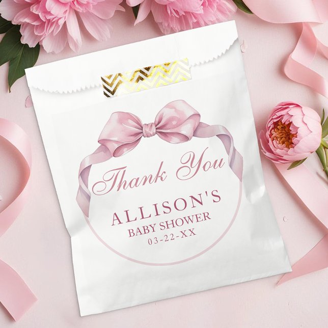 Sacolinha Arco Coquette Favor Bag - Obrigado Rosa Yo (Pink Coquette Bow Favor Bag)