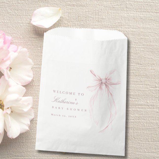 Sacolinha Arco de Coquete Rosa para Chá de Bebê (Pink Bow Baby Shower Favor Bag)