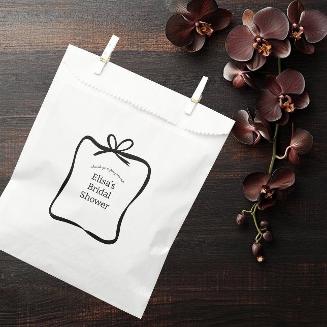 Sacolinha Arco Fita de Fita Elegante Chá de panela PERSONALI (Bow Ribbon Frame Elegant Bridal Shower CUSTOM Favor Bag
)