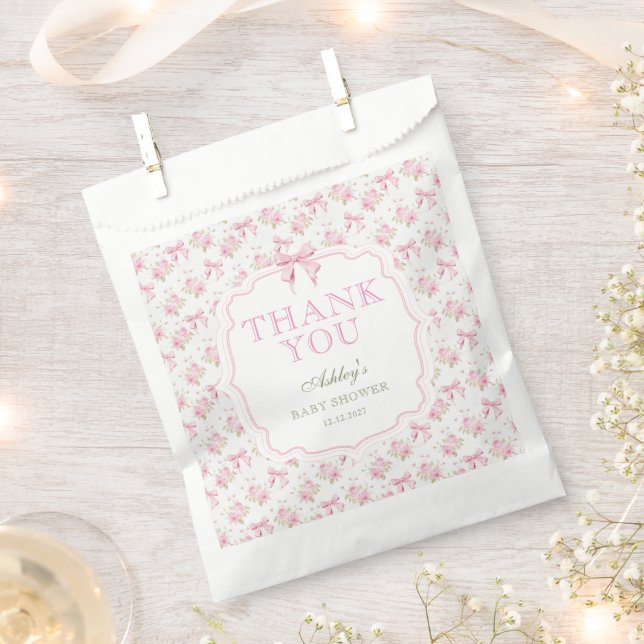 Sacolinha Arco Rosa Chá de fraldas Garota Obrigado (Cortado)