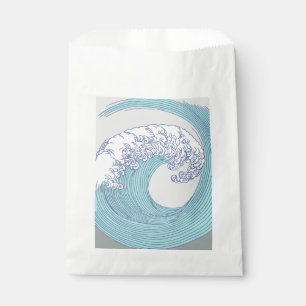 Sacolinha Arte de onda de surf Ukiyo-e japonês vintage azul
