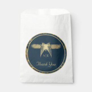 Sacolinha Arte Deco Borboleta Azul Dourado Casamento "Obriga